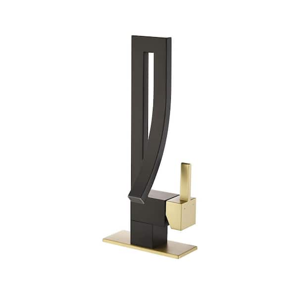 Single Handle Single Hole Waterfall Bathroom Faucet w/ Deckplate Brass Vanity Basin Taps in Matte Black and Brushed Gold