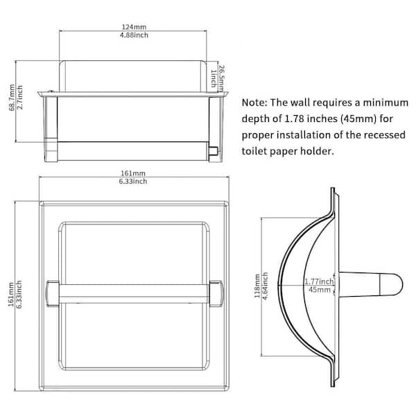 1-Pack Wall-Mount Recessed Toilet Paper Holder in White, Stainless Steel Pivoting in Wall Toilet Paper Holder