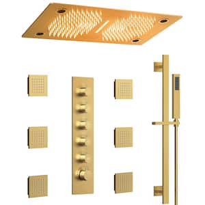 5-Spray Patterns 27.5 in. L x 15.75 in. W Dual Ceiling Mount Shower Head Fixed and Handheld Shower Head 2.5 GPM in Gold