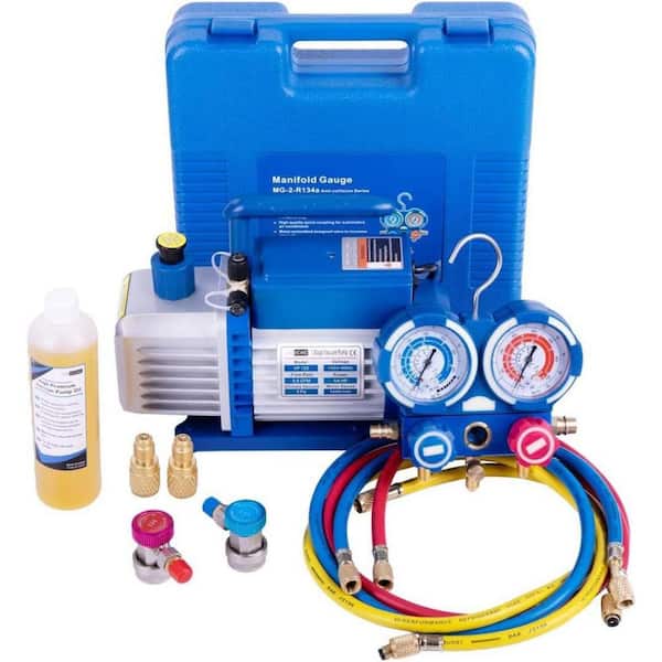 VIVOHOME 110-Volt 1/4 HP 3.5 CFM Single Stage Rotary Vane Air Vacuum Pump Kit with AC Manifold Gauge