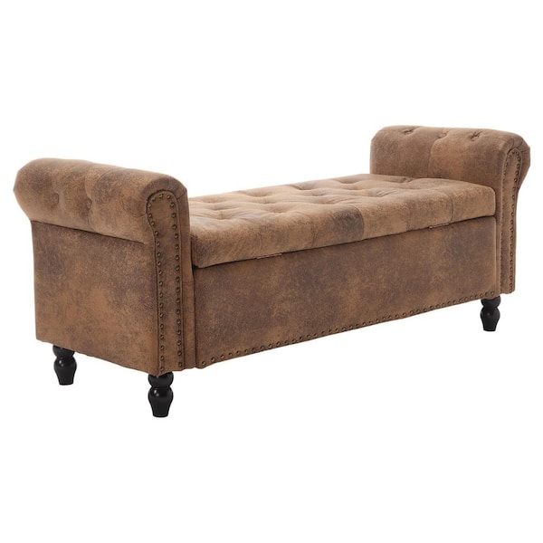 Coffee Microfiber 55.12 in. W Bedroom Bench with Storage