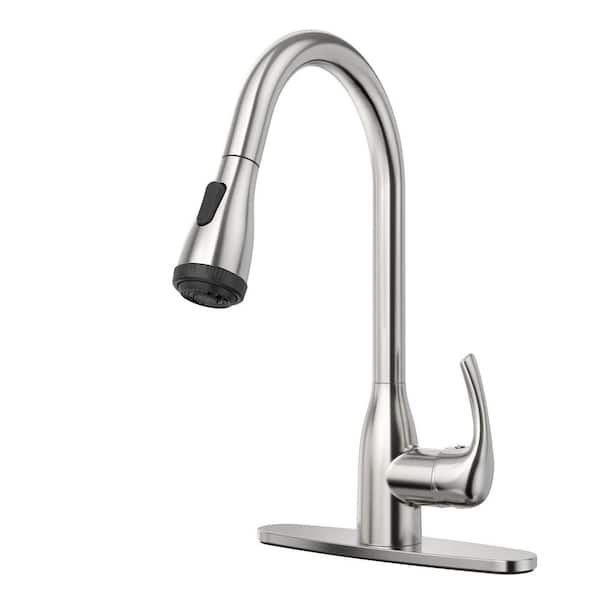 HOMLUX Single-Handle Pull-Down Sprayer Kitchen Faucet with 4-Function in Brushed Nickel