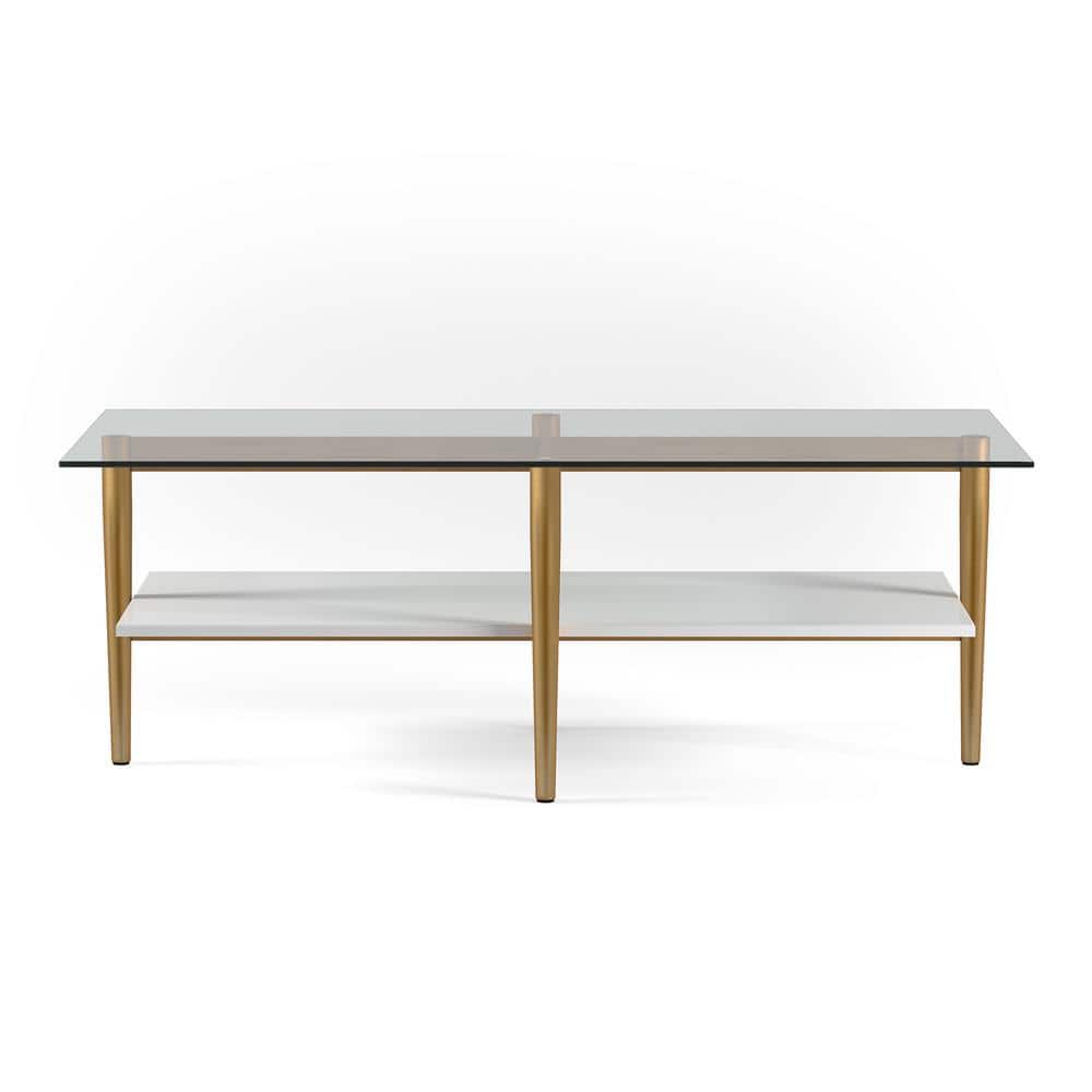 Mid-Century 47" Brass and White Lacquer Coffee Table with Glass Top