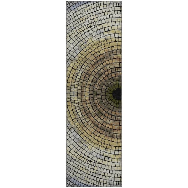 Mayfield Premium Machine Washable Abstract AMF2524 Gold 2 ft. x 7 ft. Runner Rug