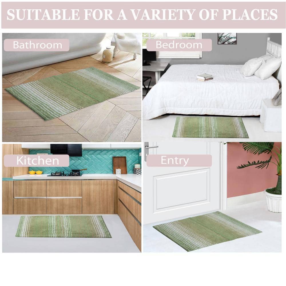 Sage Green Cotton 3-Piece Bathroom Rug Set with Contour