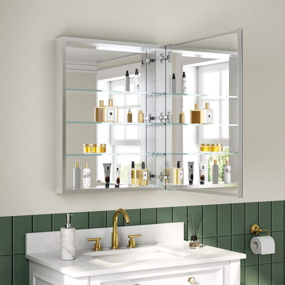 24 in. W x 30 in. H Rectangular Aluminum Recessed/Surface Mount Medicine Cabinet with Mirror, Soft Close, Right Open price history on PriceWatchPro