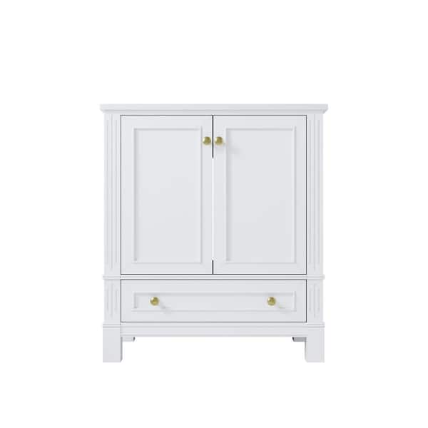 30 in. W Freestanding Single Sinks White Bath Vanity Cabinet with White Ceramic Top and Bottom Drawer Unassembled