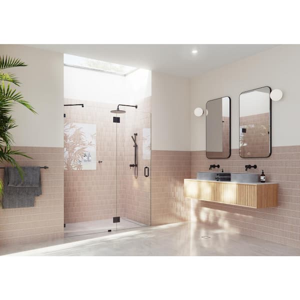 Glass Warehouse Halo 56 in. W x 78 in. H Glass Hinged Frameless Shower Door in Matte Black with Clear Glass