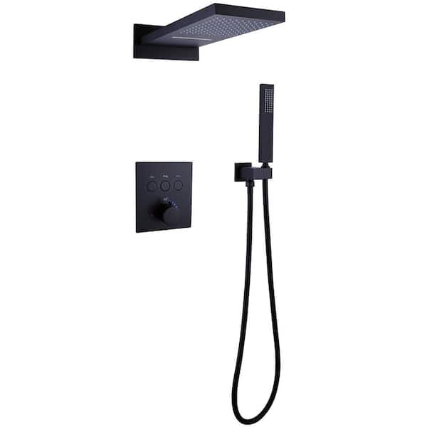 3-Spray 10 in. Dual Handle Wall Mounting Shower Head and Handled Shower Head 1.8 GPM in Matte Black