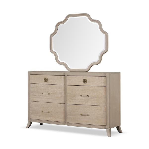 Ellington Modern Natural Oak/Mirror 6-Drawer 64 in. Wide Dresser with Mirror