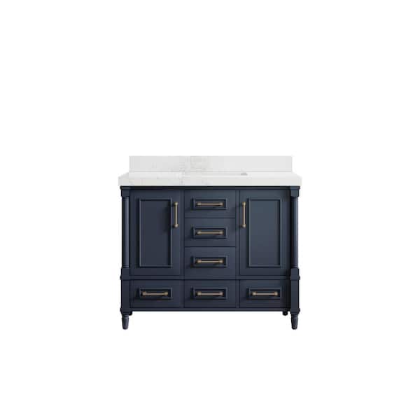 Willow Collections Hudson 42 in. W x 22 in. D x 36 in. H Bath Vanity in Navy Blue with 2 in. Empira Quartz Top