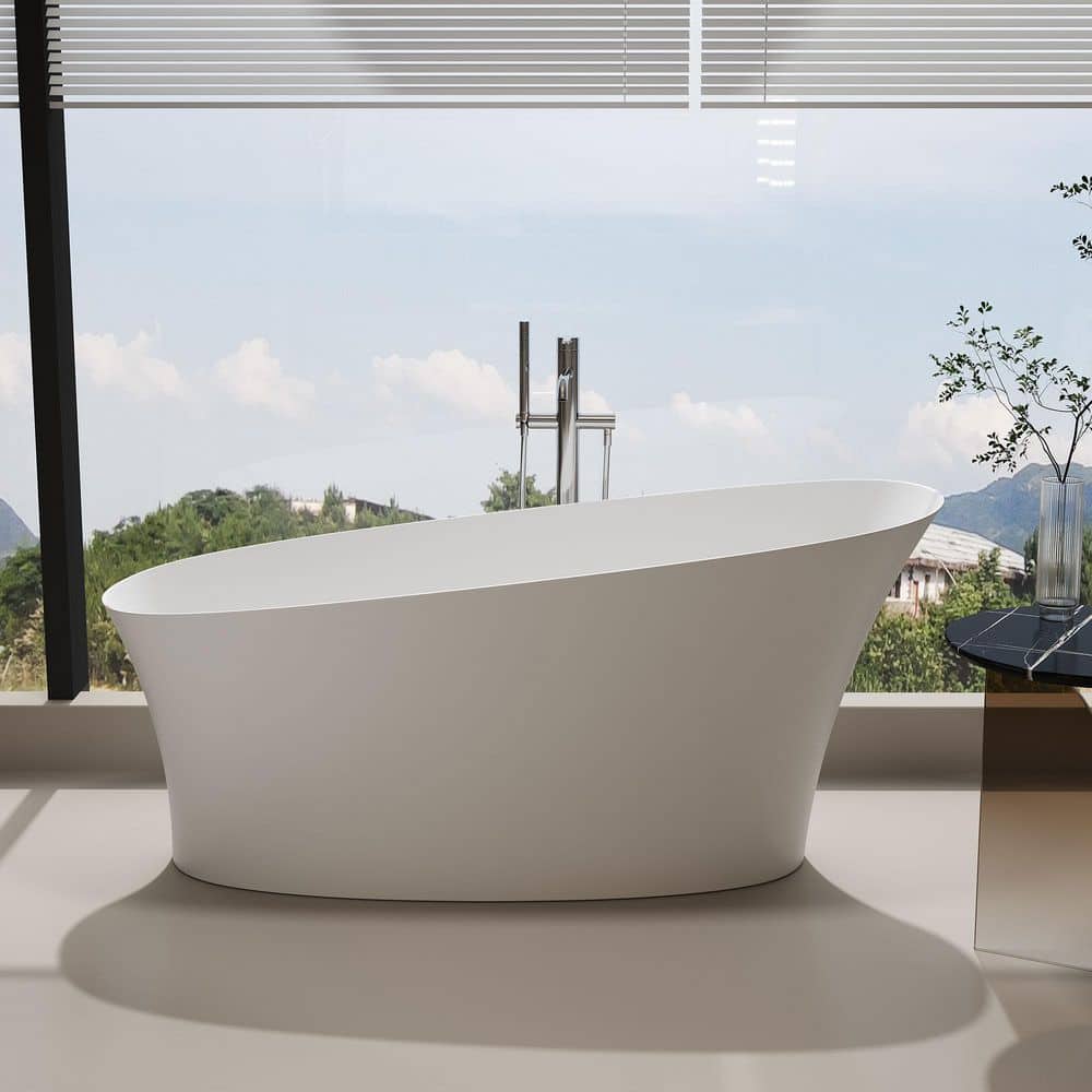 67 in. x 29.5 in. Single Slipper Freestanding Solid Surface Soaking Bathtub in Matte White with Center Drain price history on PriceWatchPro