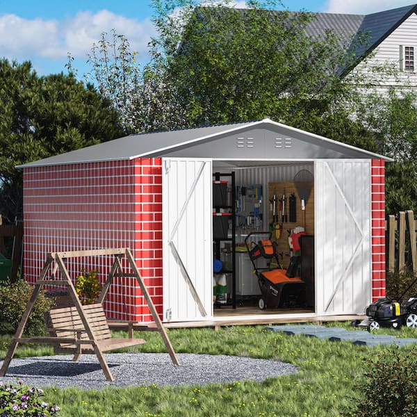 8 ft. W x 12 ft. D Red Galvanized Steel Frame Metal Shed With Double Door (96 sq. ft. )