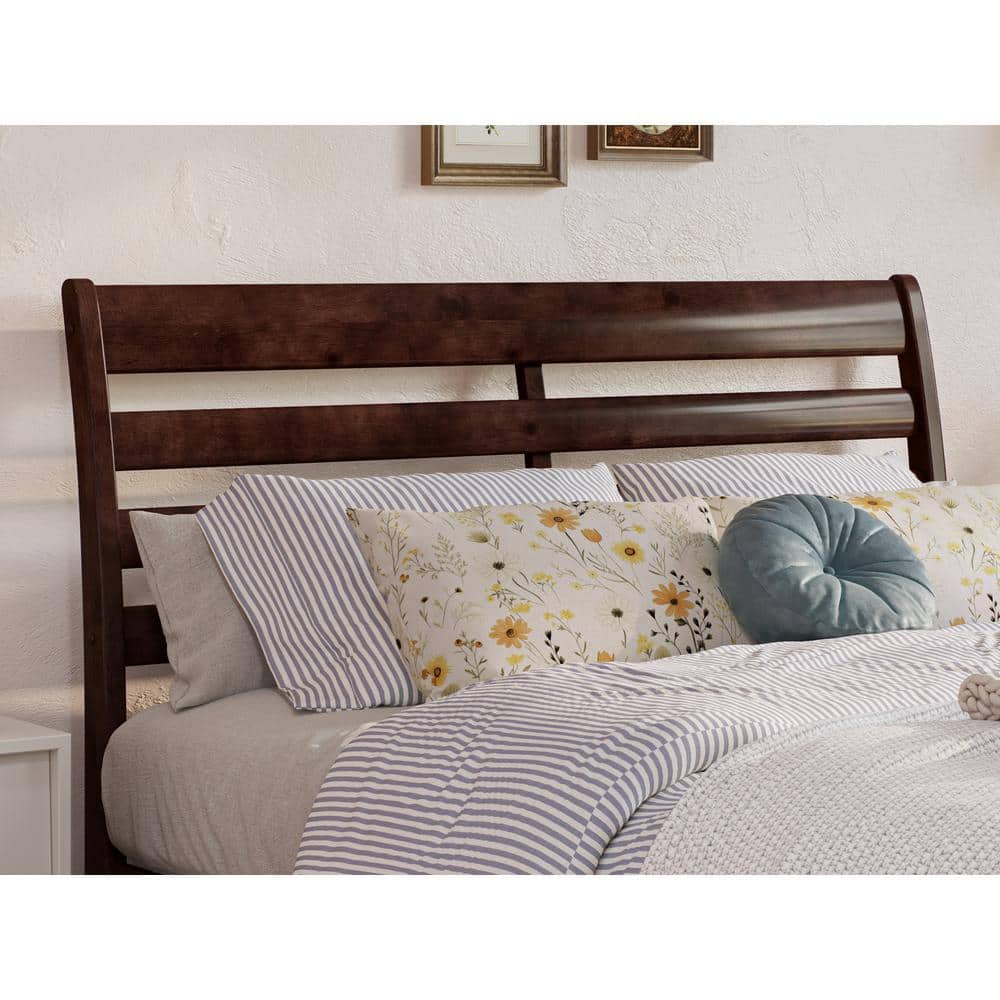 Emelie Full Walnut Wood Platform Bed with Storage Drawers