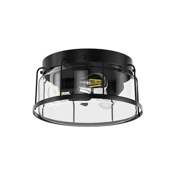 aiwen 12.6 in. 3Light Industrial Black Flush Mount Ceiling Light