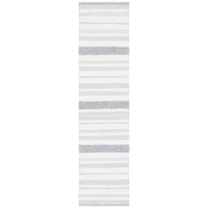 Striped Kilim Ivory Grey 2 ft. X 9 ft. Striped Runner Rug