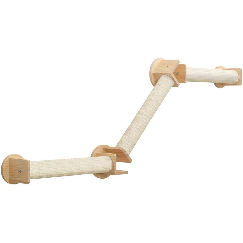 Natural and White Wall Mounted Cat Scratching Post System