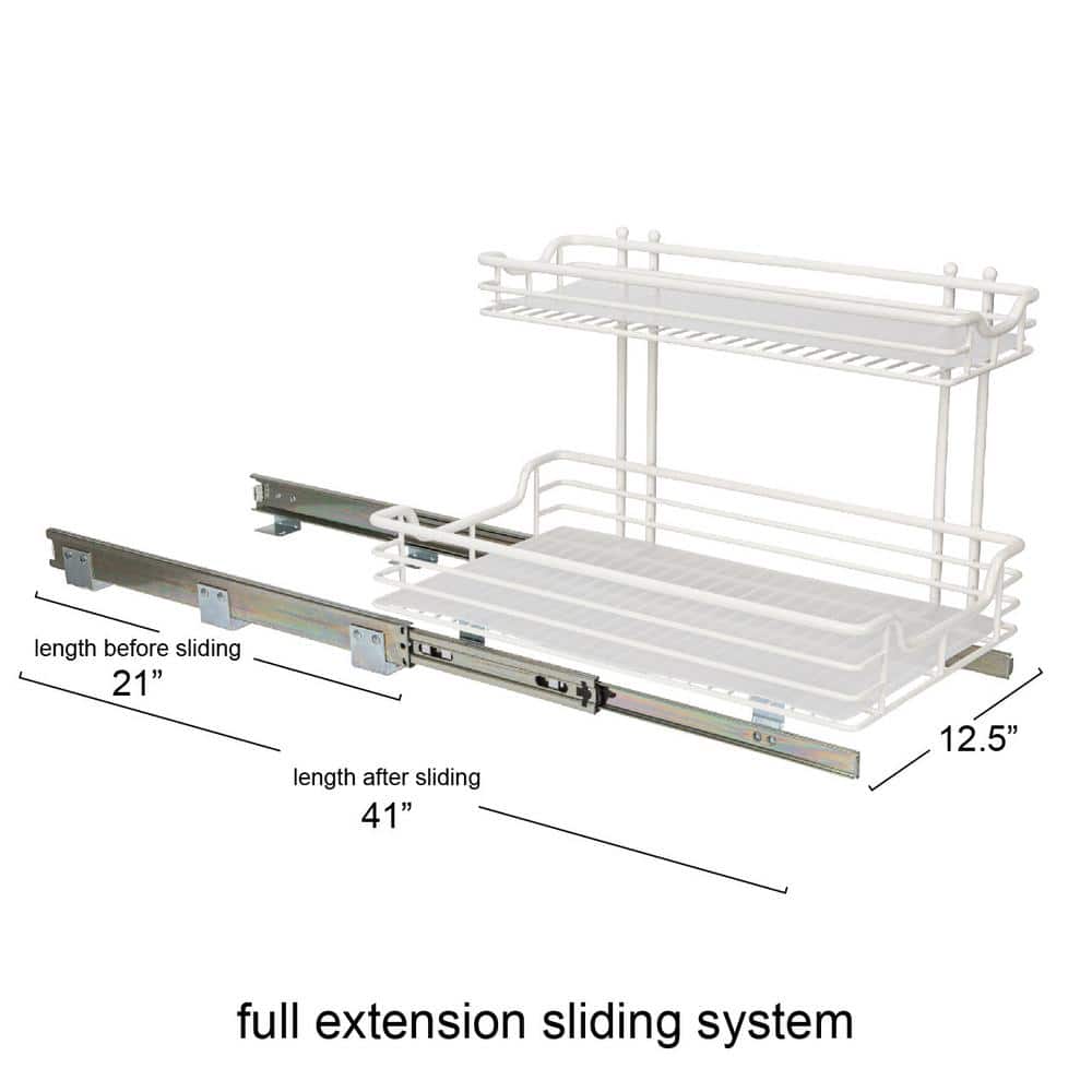 White Powder-Coated Steel 2-Tier Pull-Out Storage Organizer