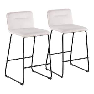 Casper 35 in. Cream Velvet and Black Metal Counter Height Bar Stool (Set of 2)