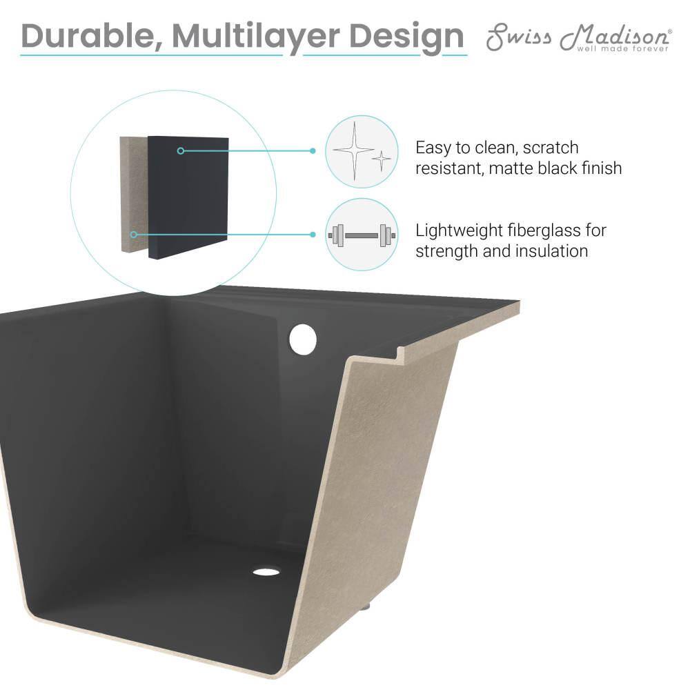 Matte Black Acrylic Drop-In Bathtub with Reversible Drain