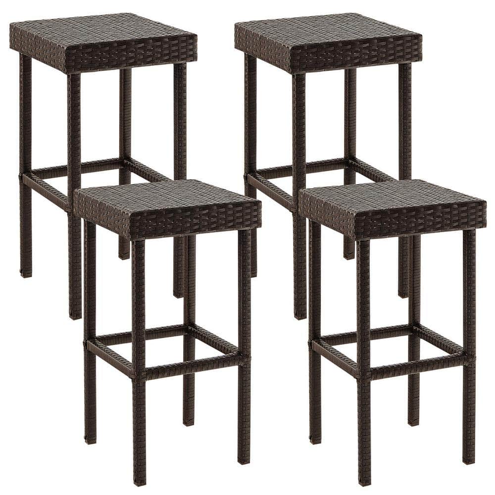 Gymax Patio 4Pieces Rattan Wicker Outdoor Bar Stool Chairs Counter