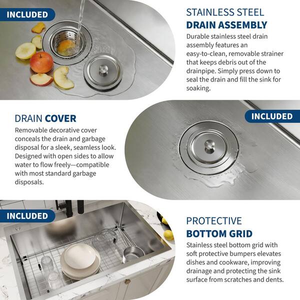 22 in. Undermount Single Bowl 16 Gauge Stainless Steel Kitchen