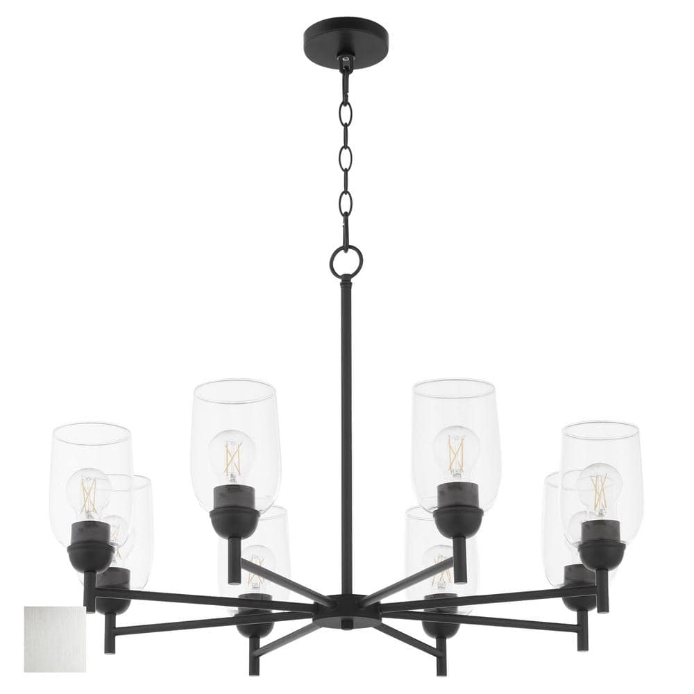 Wallinger 60 Watt 8 Light Satin Nickel Black Chandelier Light with Clear Glass Shade, No Light Bulb Included price history on PriceWatchPro