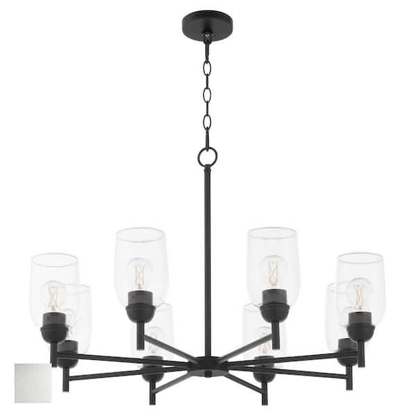 Wallinger 60 Watt 8 Light Satin Nickel Black Chandelier Light with Clear Glass Shade, No Light Bulb Included