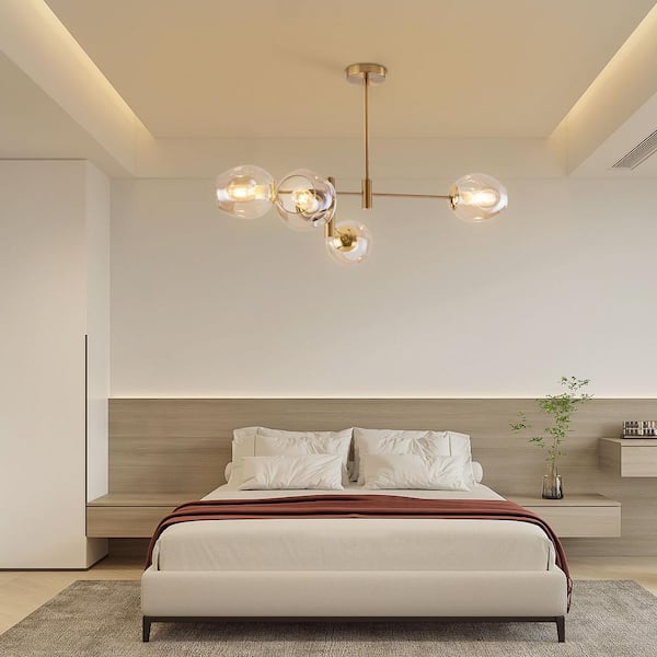 OUKANING 33 in. 4-Light Gold Mid-Century Island Pendant