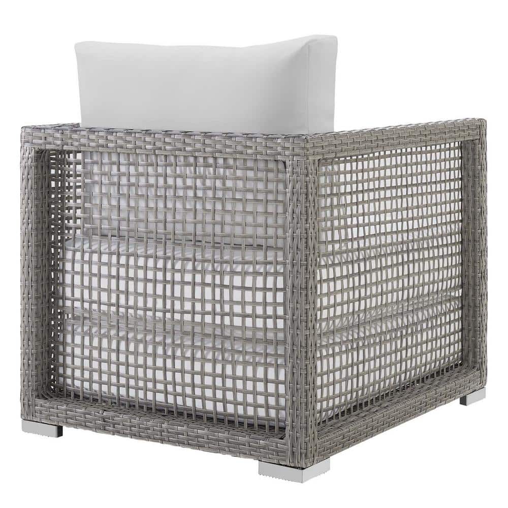 Aura 32" Gray and White Rattan Outdoor Patio Armchair with Cushions