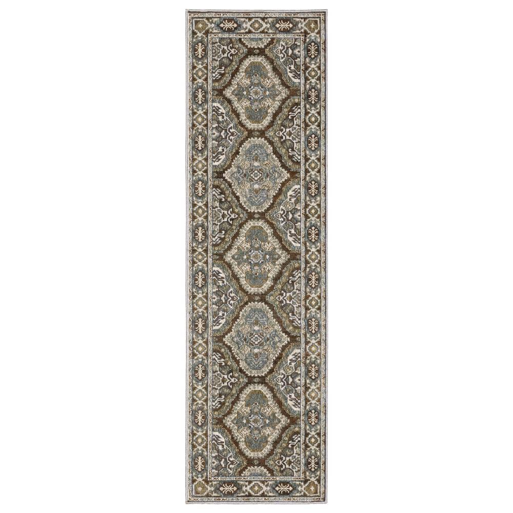 AVERLEY HOME Edgewater Rust/Blue 2 ft. x 8 ft. Traditional Oriental ...