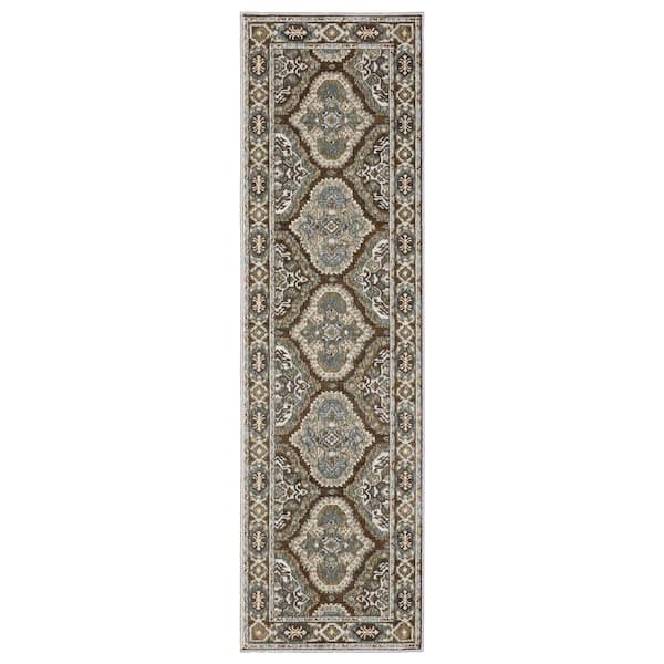 Edgewater Rust/Blue 2 ft. x 8 ft. Traditional Oriental Trefoil Medallion Polyester Indoor Runner Area Rug