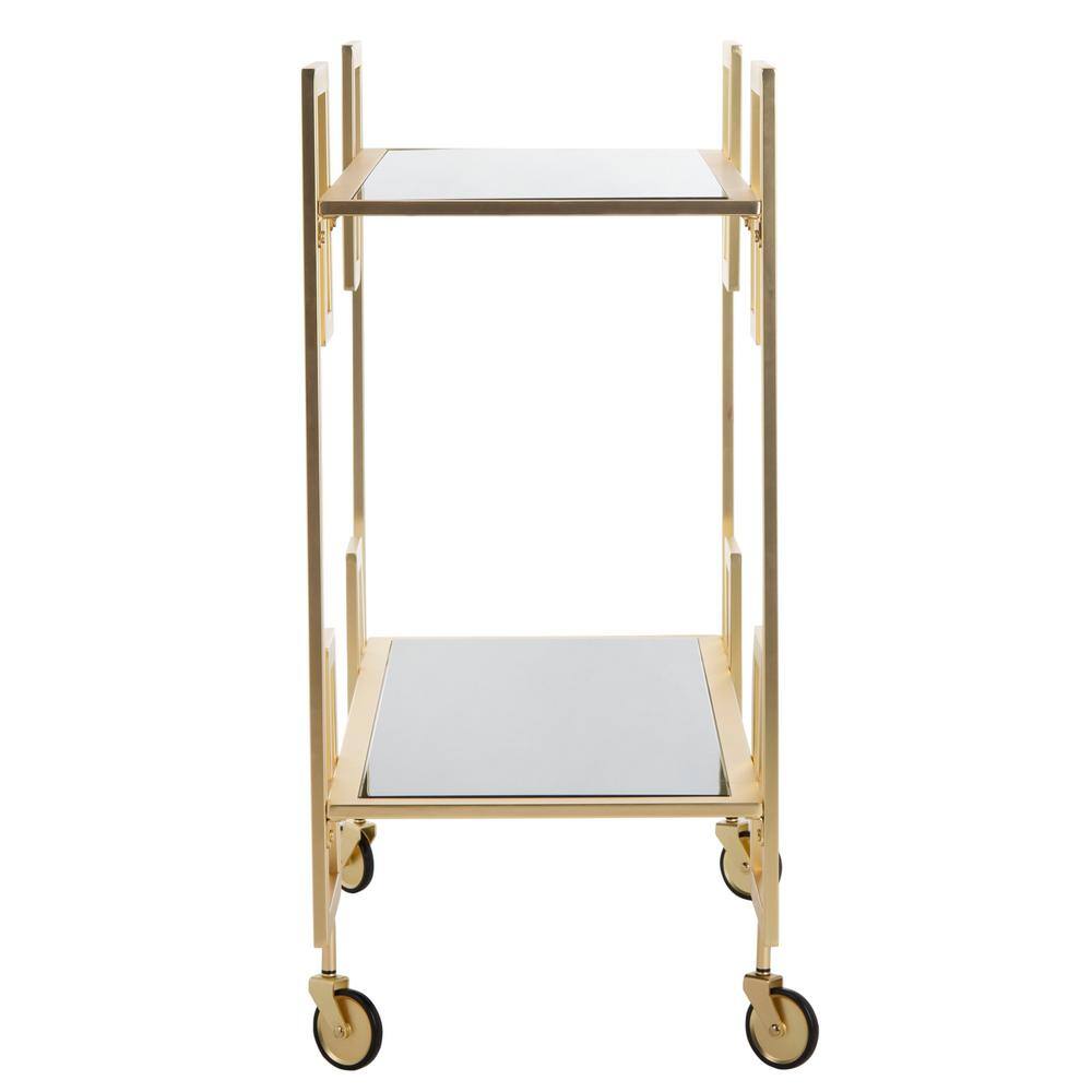 Eliza Brass and Black Glass 2-Tier Bar Cart with Latticework