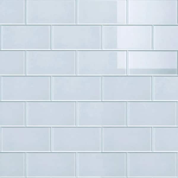 Crystile White 6 in. x 3 in.Subway Glossy Glass Mosaic Tile Sample