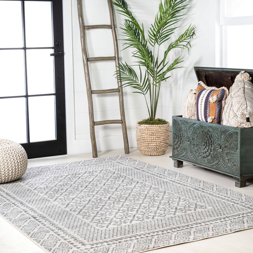 Athens Geometric Boho 5x8 Gray Synthetic Area Rug