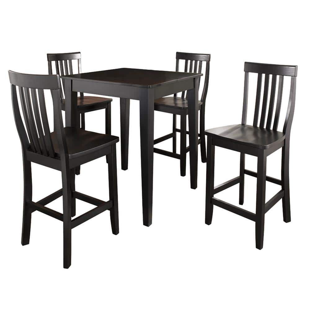 Classic 5-Piece Black Pub Dining Set with Counter Height Stools