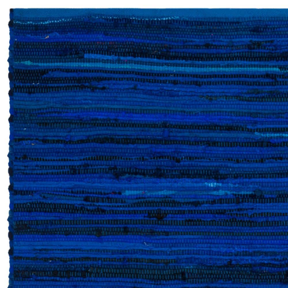 Handmade Blue Cotton Stripe 6' x 6' Square Rug