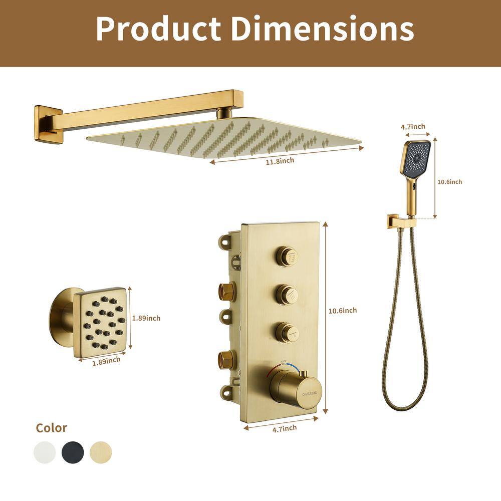 Brushed Gold Dual Square Wall Mount Shower System with Handheld