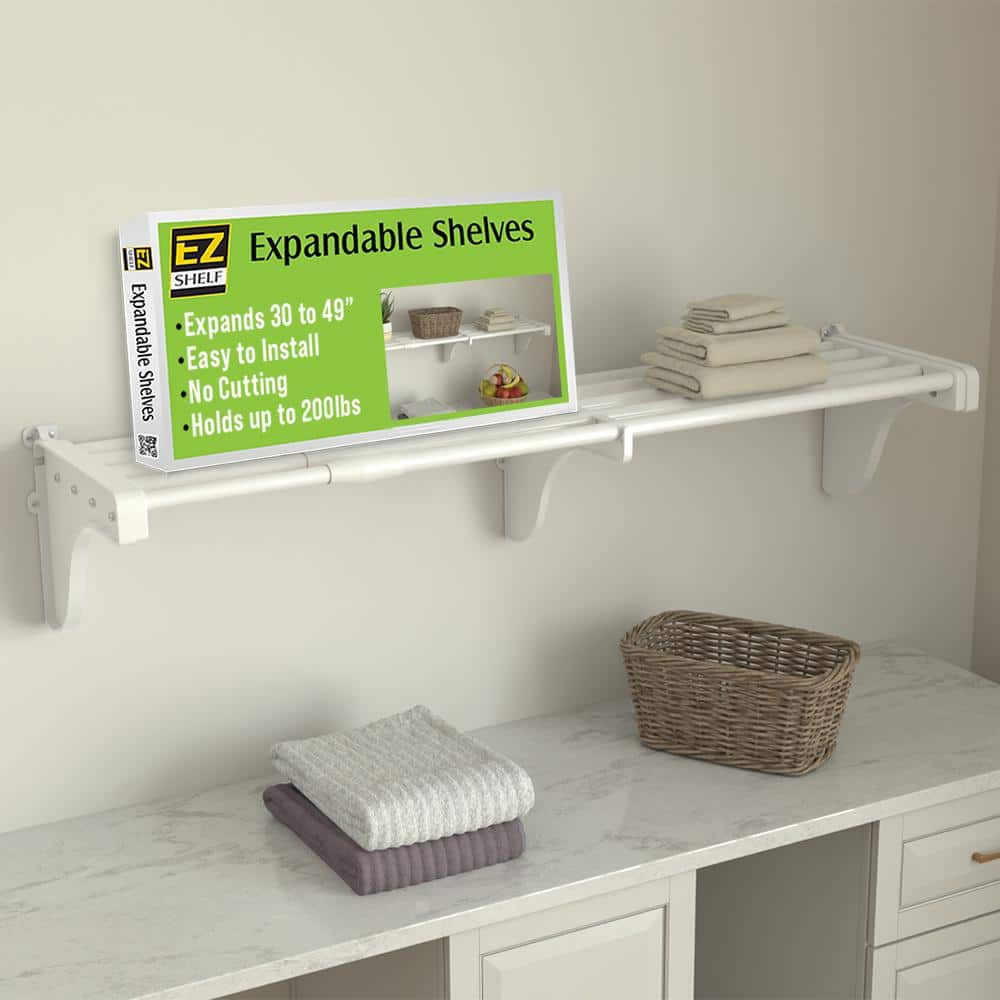 Expandable White Steel Wall Shelf for Versatile Storage, 50"W
