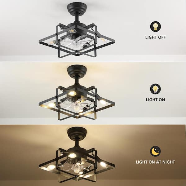 16 in. Farmhouse Black Ceiling Fan with Light Indoor Industrial Fandelier Ceiling Fan with Remote Reversible Fan Blades