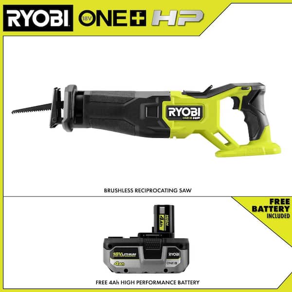ONE+ HP 18V Brushless Cordless Reciprocating Saw with ONE+ 18V 4.0 Ah HIGH PERFORMANCE Battery