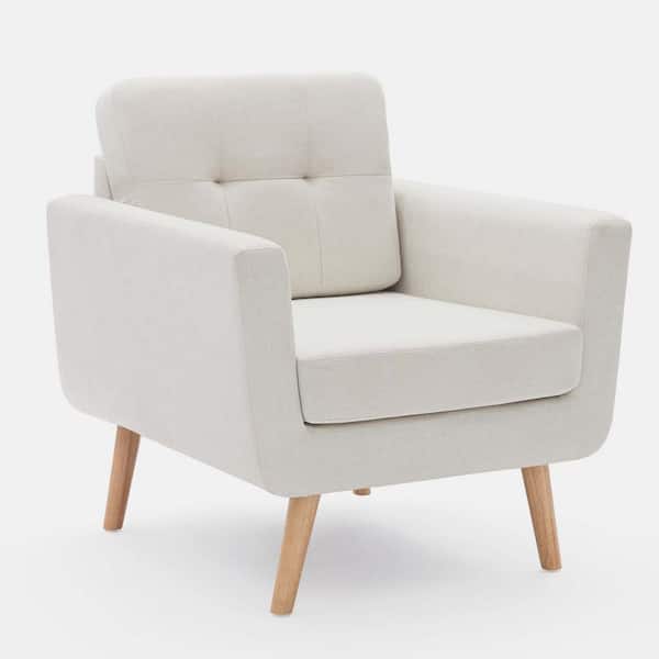 wetiny White Linen Fabric Arm Chair