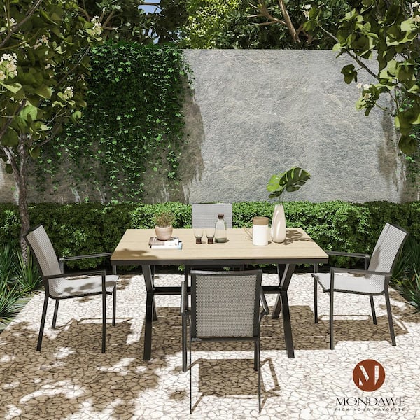Mondawe 5-Piece Aluminum Standard Height Outdoor Dining Table Set with Textilene Backrest and Plastic Wood Tabletop