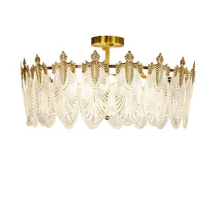 8-Light 24 in. Brass Modern Crystal Chandeliers, Drum Luxury Flush Mount Ceiling Light for Living Room, Bulbs Included