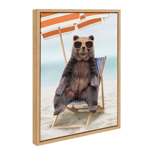 Sylvie "Beach Chair Bear" by Amy Peterson Art Studio Natural Framed Art Print 18 in. x 24 in.
