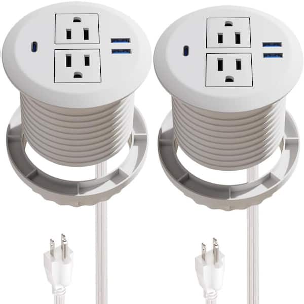 2 Pack Recessed Power Grommet 3 Inch,20W Fast Charging，with 2-AC Outlet,3-USB Port