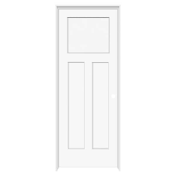 Builders Choice 28 in. x 80 in. 3-Panel Craftsman Shaker Smooth Left-Hand HC White Primed Molded Composite Single Prehung Interior Door