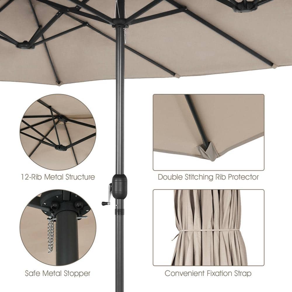 Beige 15FT Double-Sided Patio Umbrella with Metal Pole