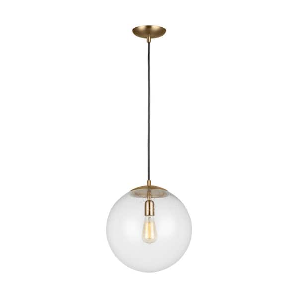 Generation Lighting Leo Hanging Globe 14 in. 1-Light Satin Brass Pendant with Clear Seeded Glass Shade