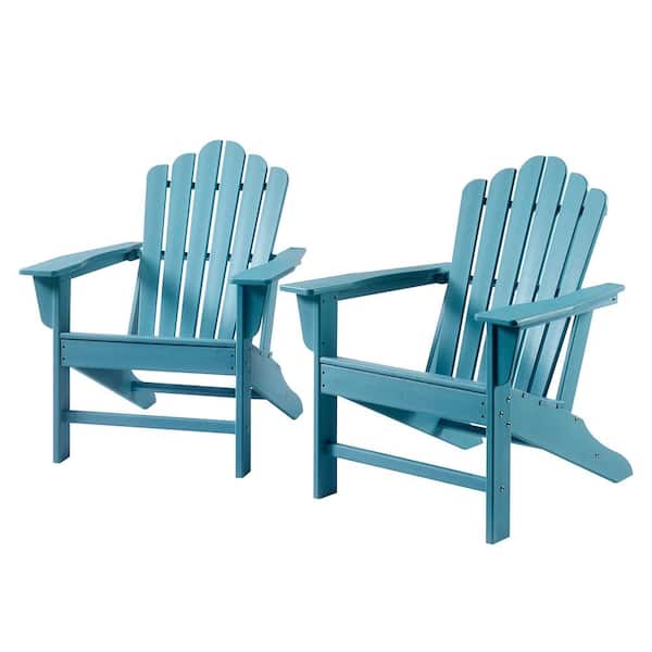 Clihome 2-Pieces Foldable Outdoor Adirondack Chair for Garden Porch Patio Deck Backyard, Weather Resistant Accent Furniture Blue